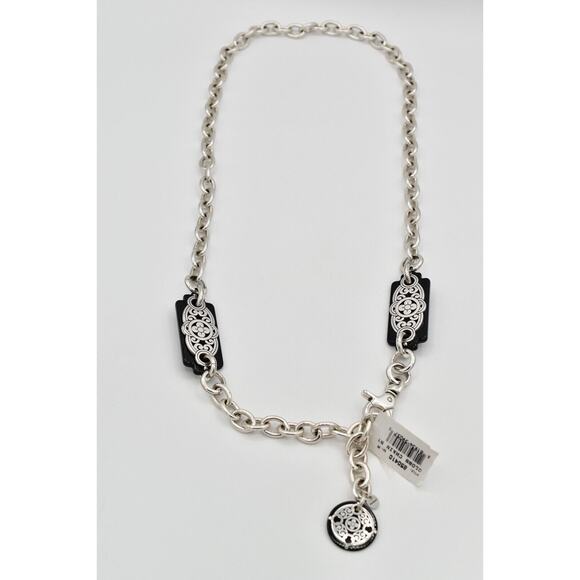 Brighton Gloss Chain Black Silver Tone Floral Size Medium 33\